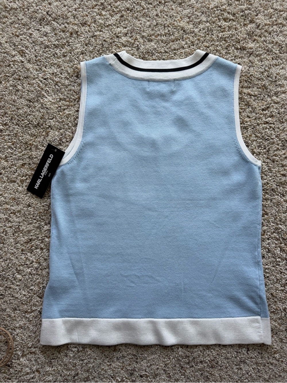 Karl Lagerfeld Sky Blue Sleeveless camisole with White & Black Trim - Picture 6 of 6